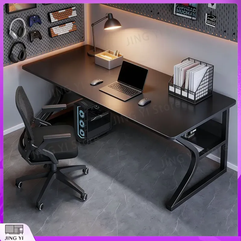 Desk Setup Black And Wood - Black Gaming Desk for Esports PC