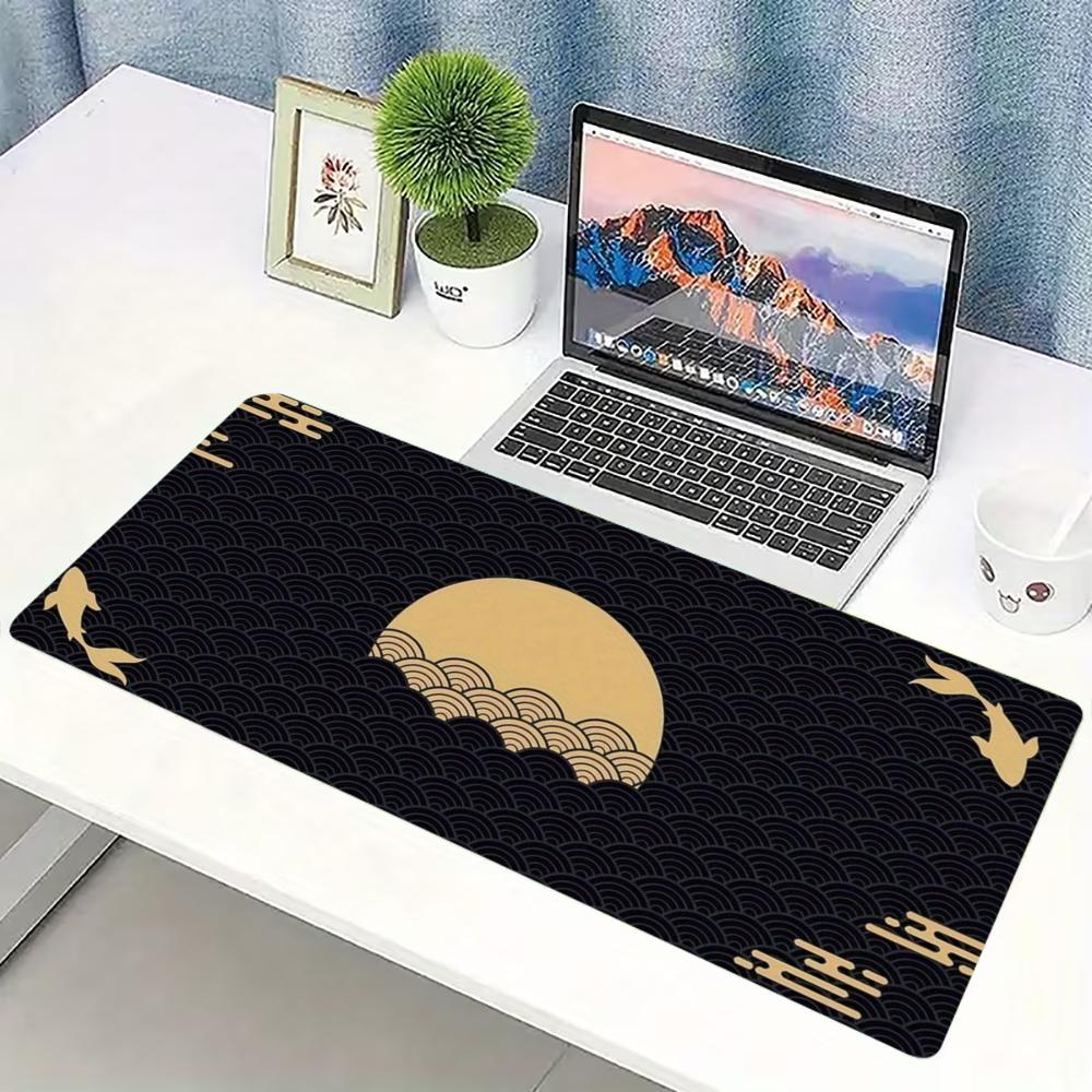 Desk Setup Pc And Laptop - Japanese Golden Wave Moon Koi Extended