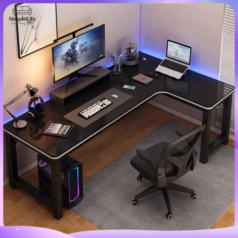 Desk Setup Monitor And Laptop - Corner Gaming Desk Computer Desk for