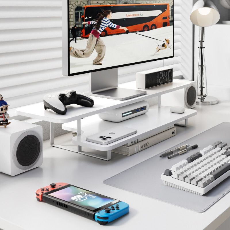 Walnut Finish Monitor Stand Ri - огляд і ціна Desk Setup Monitor And Laptop