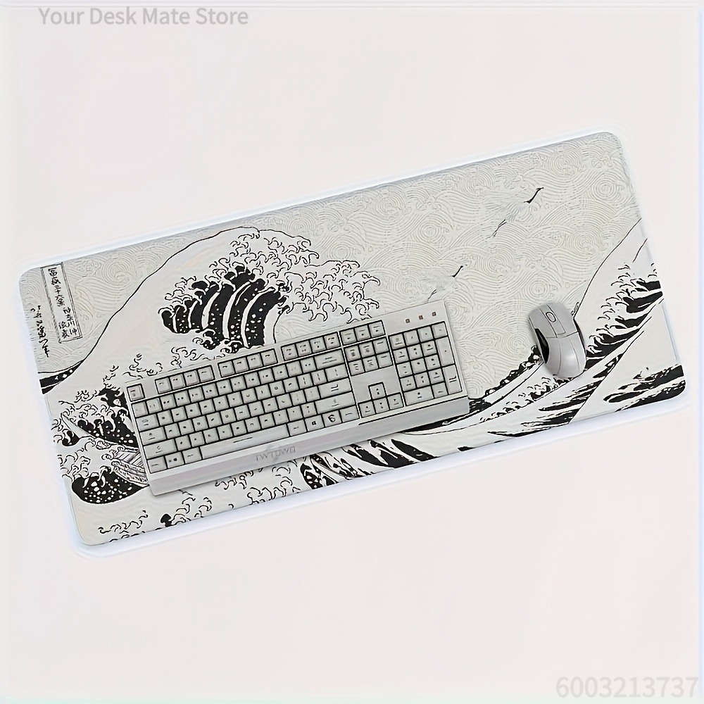 Black White Wave Art XXL Desk  - огляд і ціна Desk Setup Pc And Laptop