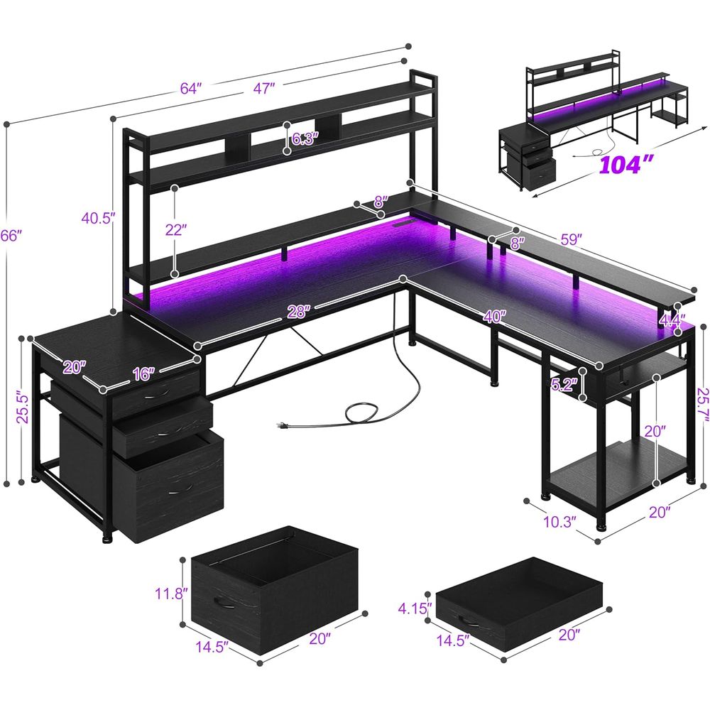 64x59 Dual-User L-Shaped Gamin - огляд і ціна Desk Setup Black And Wood