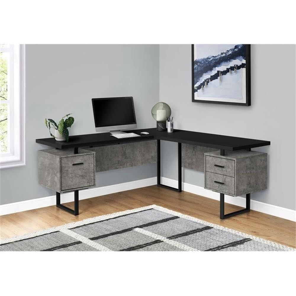 L-Shaped 70 Computer Desk with - огляд і ціна Desk Setup Black And Wood