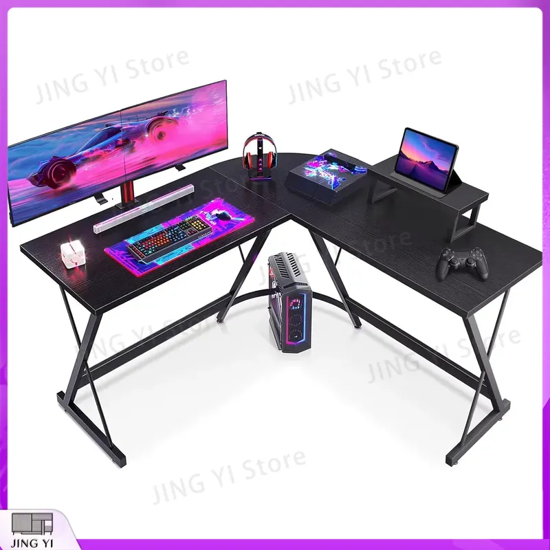 L Shaped Gaming Desk with Moni - огляд і ціна Desk Setup Black And Wood