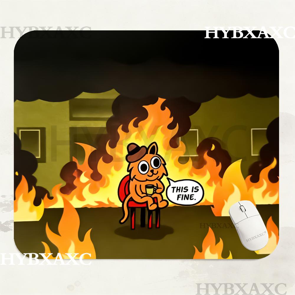 HYBXAXC This Is Fine Cat Meme  - огляд і ціна Work Desk Home Setup