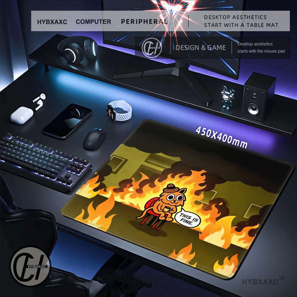 HYBXAXC This Is Fine Cat Meme  - огляд і ціна Work Desk Home Setup